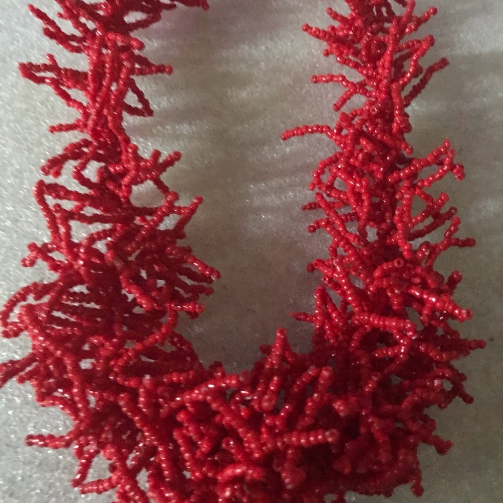 Red Beaded Coral-Style Statement Necklace